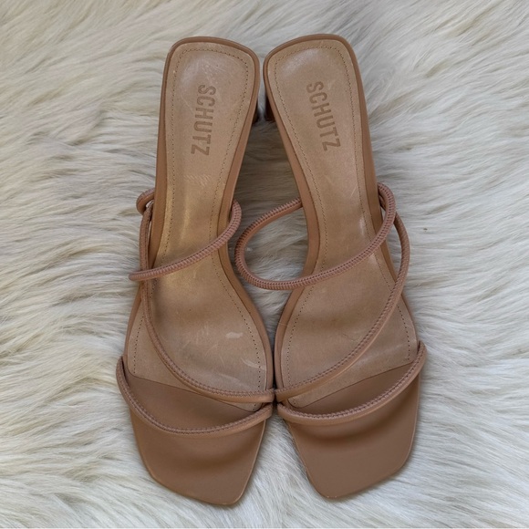 New Schutz True Beige Chessie Mid Heel Sandals - Picture 2 of 6
